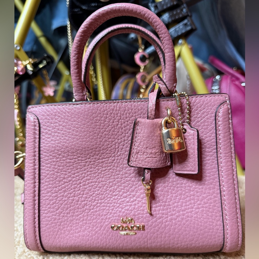 Coach Mini Zoe Satchel Pink Pebbled Leather Lock Key Crossbody Style 8015